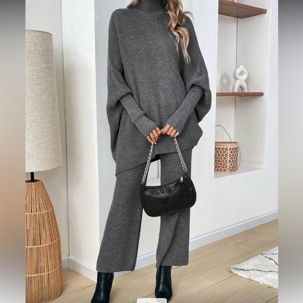 Cozy Ribbed Knit Two-Piece Set in Charcoal Gray
NWOT.